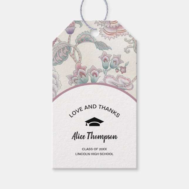 Etiqueta Para Presente Graduação Floral De Padrões Obrigado (Frente)