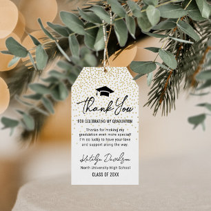 Etiqueta Para Presente Graduação Negra Moderna Obrigado Confetti Dourado