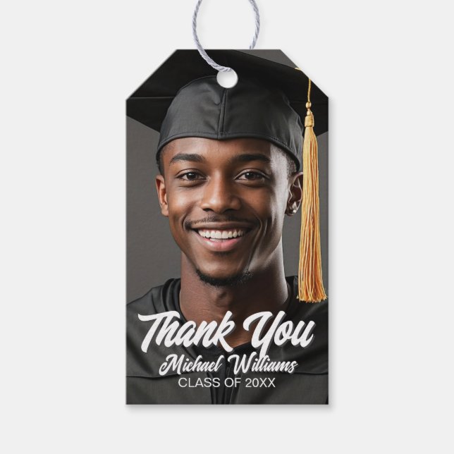 Etiqueta Para Presente Graduate Photo Bold Script Graduation Party (Frente)