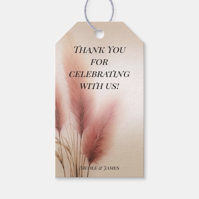 Etiqueta Para Presente Grama das Pampas Rosa Casamento Boêmio Boho (Frente)