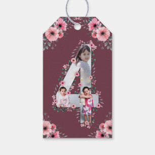 Etiqueta Para Presente Grande 4ª Rapariga de Aniversário Foto Collage Pin