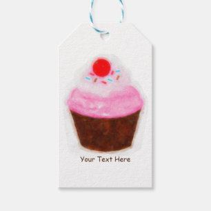 Etiqueta Para Presente Grande Cupcake & Cereja Favor de Festa em Aquarela