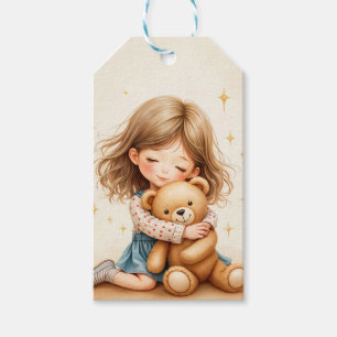Etiqueta Para Presente Grandes Abraços - Garota Bonita Abraçando Urso de