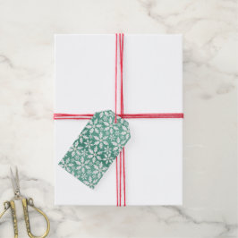 Etiqueta Para Presente Grandes Flocos de Neve Caindo Fundo Verde