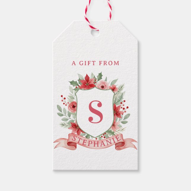 Etiqueta Para Presente Grandmillennial Holiday Crest | Christmas Monogram (Frente)