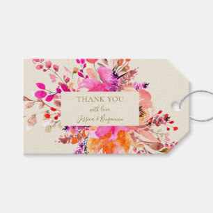 Etiqueta Para Presente Gratidão de Casamento de Verão Floral Rosa Brilhan
