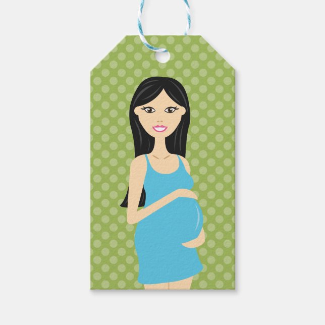 Etiqueta Para Presente Grávida Grávida Em Vestido Azul (Frente)