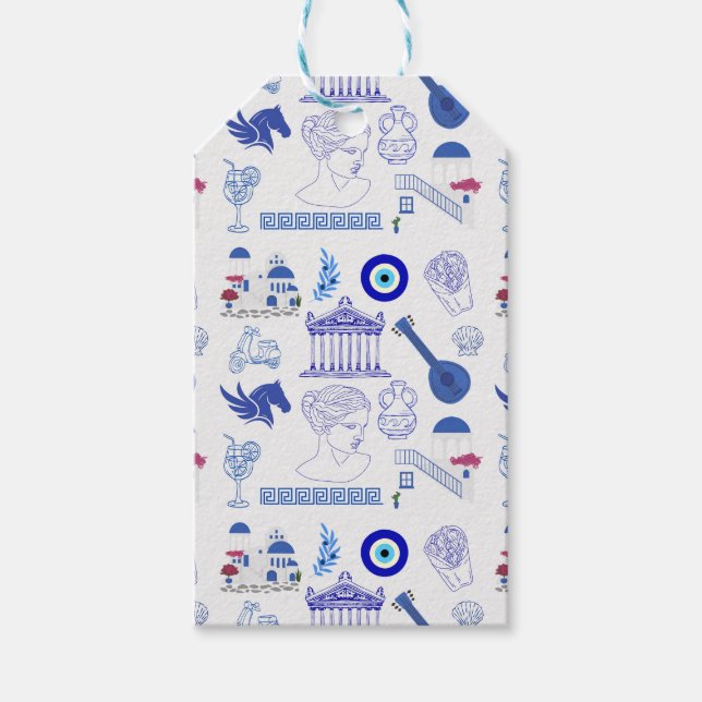 Etiqueta Para Presente Grécia Azul e Branco (Frente)