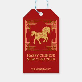 Etiqueta Para Presente Greek Ornament Frame Golden Horse Pattern Red 