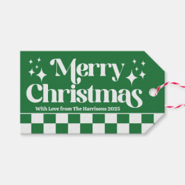 Etiqueta Para Presente Green and White Retro Check Holiday