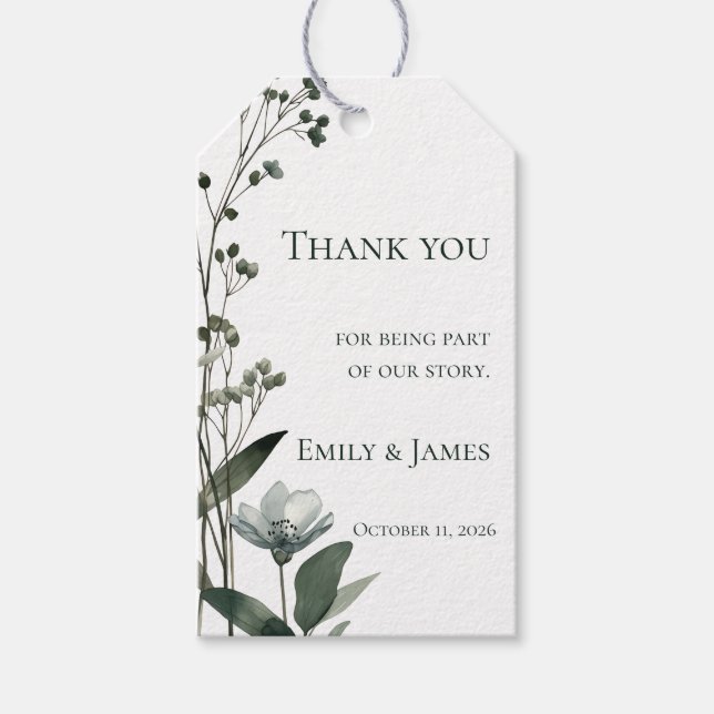 Etiqueta Para Presente Green Floral Botanical Wedding (Frente)