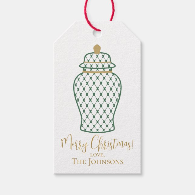 Etiqueta Para Presente Green Ginger Jar, Chinoiserie - Natal Personalizad (Frente)