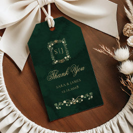 Etiqueta Para Presente Green Gold Botanical Crest Wedding Thank you