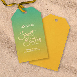 Etiqueta Para Presente Green & Orange Beach Sweet 16 Aniversário Obrigado