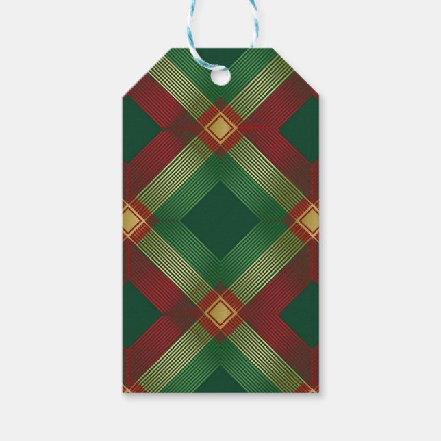 ETIQUETA PARA PRESENTE GREEN RED GOLD HOLIDAY PLAID PATTERN (Frente)