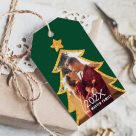 Etiqueta Para Presente Green Shiny Christmas Tree Personalized Photo