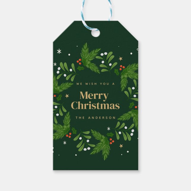 Etiqueta Para Presente Green Snowflake Feliz Natal (Frente)