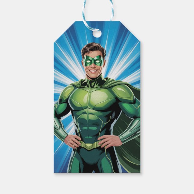 Etiqueta Para Presente Green Superhero Boys Birthday Thank You (Frente)