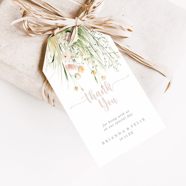 Etiqueta Para Presente Greenery Boho Wildflower Casamento Obrigado (Criador carregado)