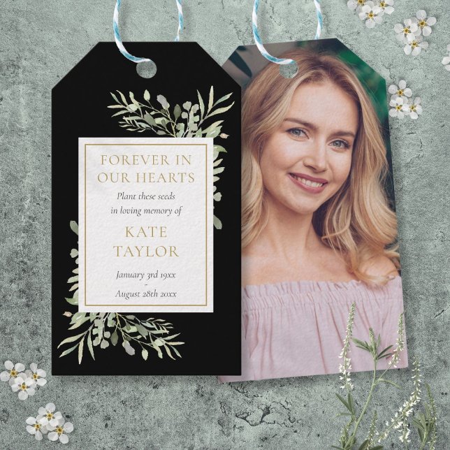 Etiqueta Para Presente Greenery Funeral Memorial Seed Packet Foto (Greenery Funeral Memorial Seed Packet Photo Gift Tags)