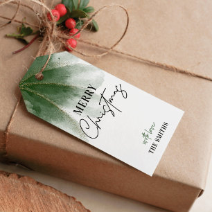 Etiqueta Para Presente Greenery Merry Christmas Gift Tag Watercolor