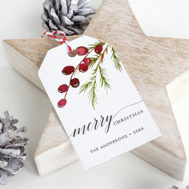 Etiqueta Para Presente Greenery Red Berries Foliday