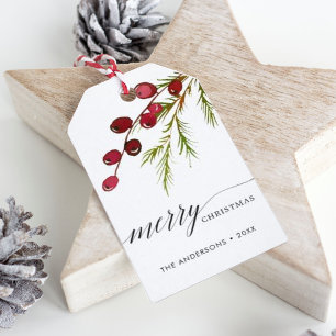 Etiqueta Para Presente Greenery Red Berries Foliday