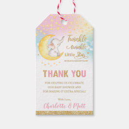 Etiqueta Para Presente Grelha Pequena Estrela Elefante Rosa Obrigado Por
