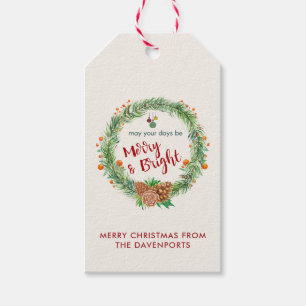 Etiqueta Para Presente Grinalda alegre & brilhante do Natal