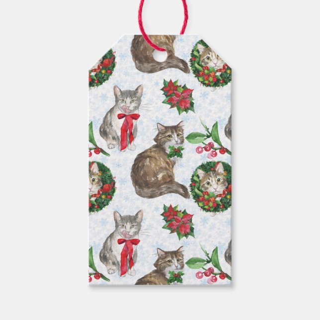 Etiqueta Para Presente Grinalda de Gato Adorável (Frente)