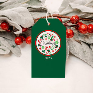 Etiqueta Para Presente Grinalda de Natal Vermelho Verde