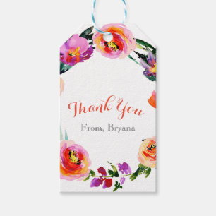Etiqueta Para Presente Grinalda Floral Brilhante e Ousada em Aquarela par