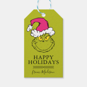 Etiqueta Para Presente Grinch com Chapéu de Papai Noel Rosa