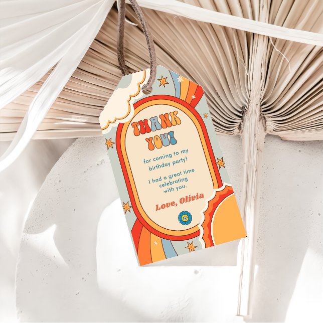 Etiqueta Para Presente Groovy Retro Festa de aniversário Arco-íris (Criador carregado)