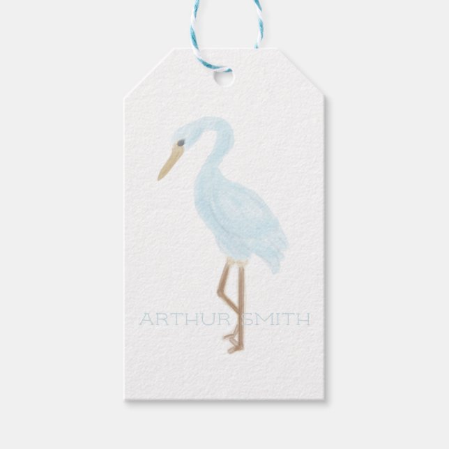 Etiqueta Para Presente Grua Azul Aquarela (Frente)