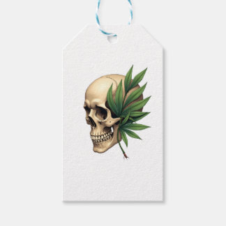 Etiqueta Para Presente Grunge Gótico Estético Crânio Folha Tropical de Mo