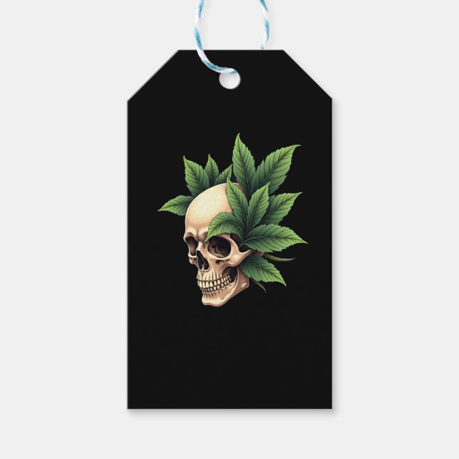 Etiqueta Para Presente Grunge Gótico Estético Crânio Folha Tropical de Mo (Frente)