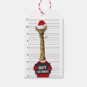 Etiqueta Para Presente Guilty Giraffe Mugshot Engraçado Natal