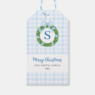 Etiqueta Para Presente Guirlanda de Laço Azul Gingham Natal