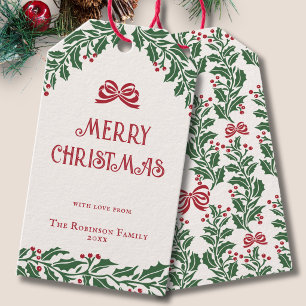 Etiqueta Para Presente Guirlanda de Natal Alegre Vintage Vermelho Verde A