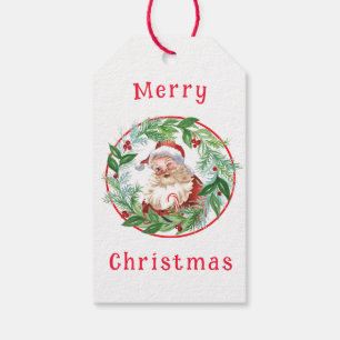 Etiqueta Para Presente Guirlanda de Natal em Aquarela Papai Noel Polo Nor