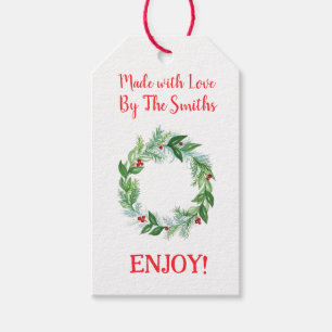 Etiqueta Para Presente Guirlanda de Natal em Aquarela Pine Berry FEITA CO