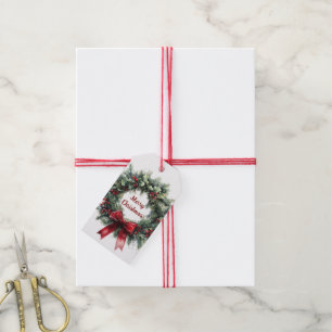 Etiqueta Para Presente Guirlanda de Natal Folhas de Azevinho Arco Vermelh