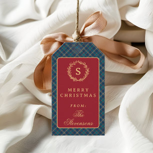 Etiqueta Para Presente Guirlanda Monograma Xadrez Tartan Clássico Natal V