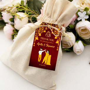 Etiqueta Para Presente Haldi Mehndi Sangeet Indian Maroon amarelo