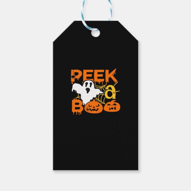 Etiqueta Para Presente Halloween Com Pumpkins Peekaboo (Frente)