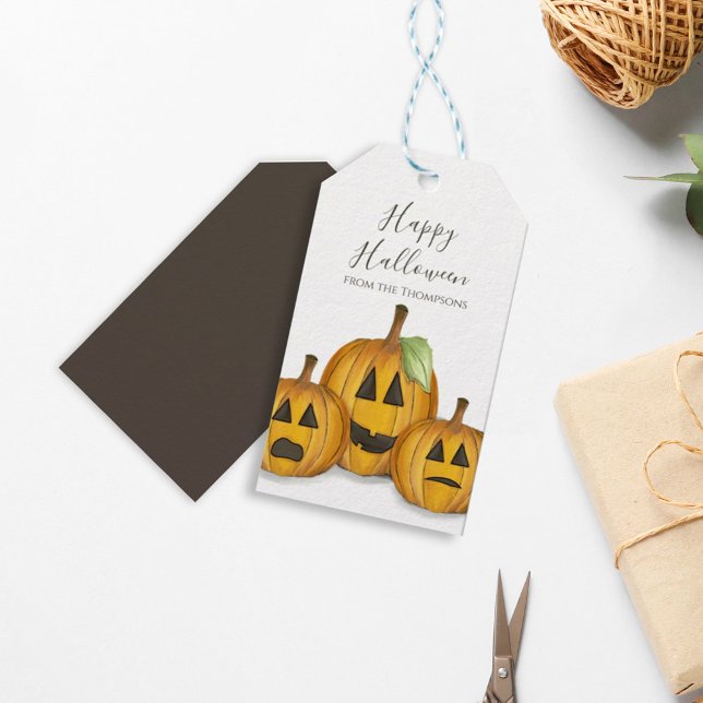 Etiqueta Para Presente Halloween Cute Pumpkins Jack O'lanterns (Criador carregado)