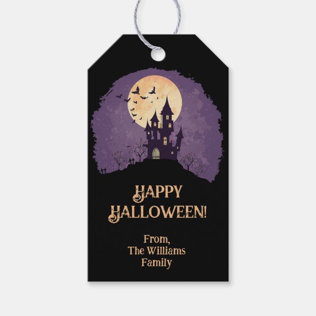 Etiqueta Para Presente Halloween de Casa Assombrada Gótica Spooky (Frente)