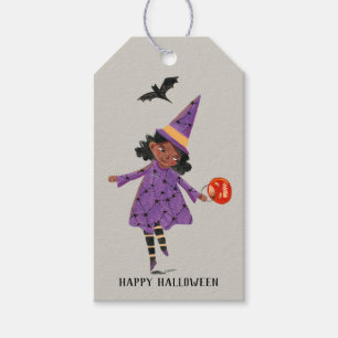 Etiqueta Para Presente Halloween fofo cinza e roxo Truque e Doce  