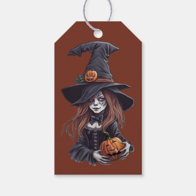 Etiqueta Para Presente Halloween-Hexe mit Kürbis -  (Frente)